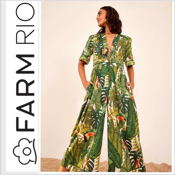 FARM Rio Pants - Farm Rio Paradise Forest Jumpsuit Size XS